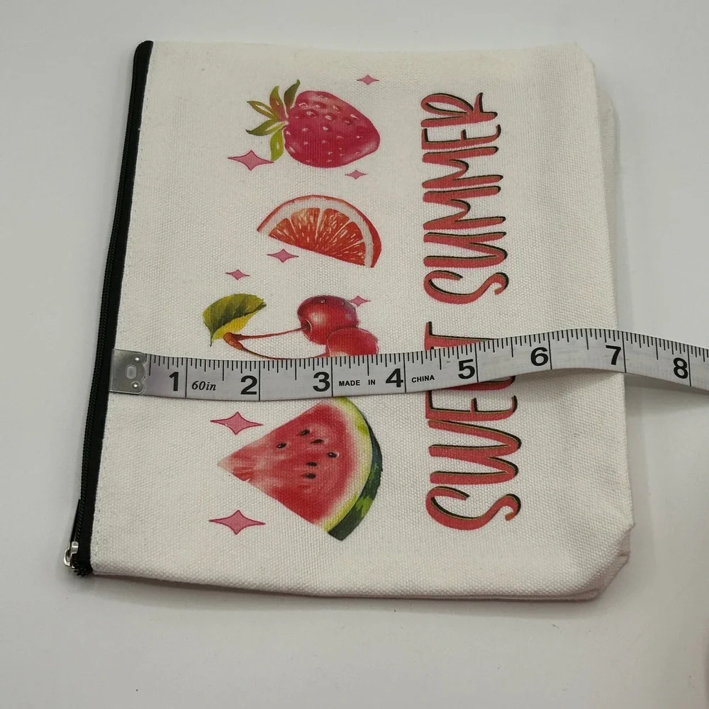 Sweet Summer Fruit Canvas Cosmetic Pouch Makeup‎ Bag with Cherry Bell Charm NWOT